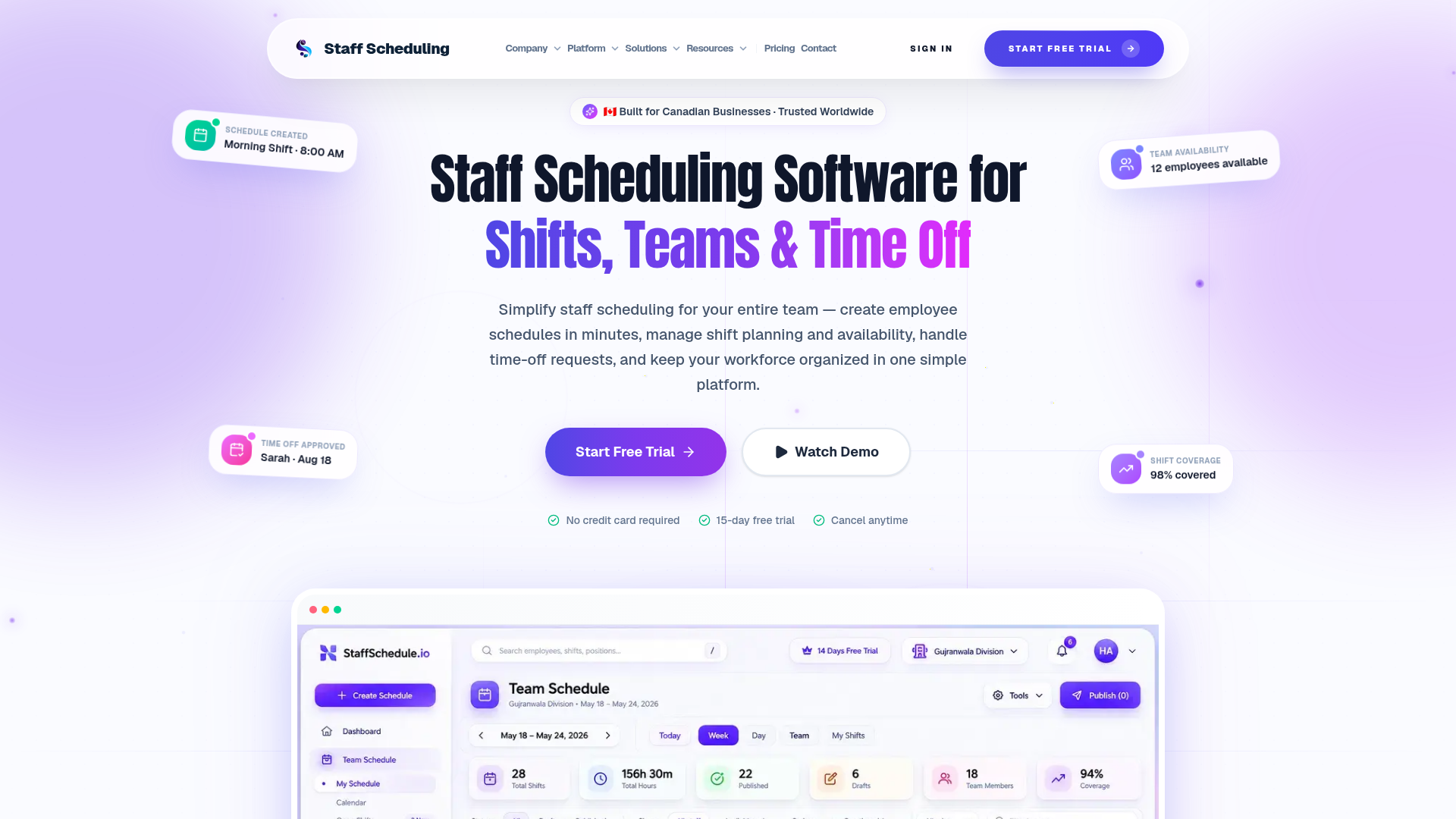 Staff Scheduling website