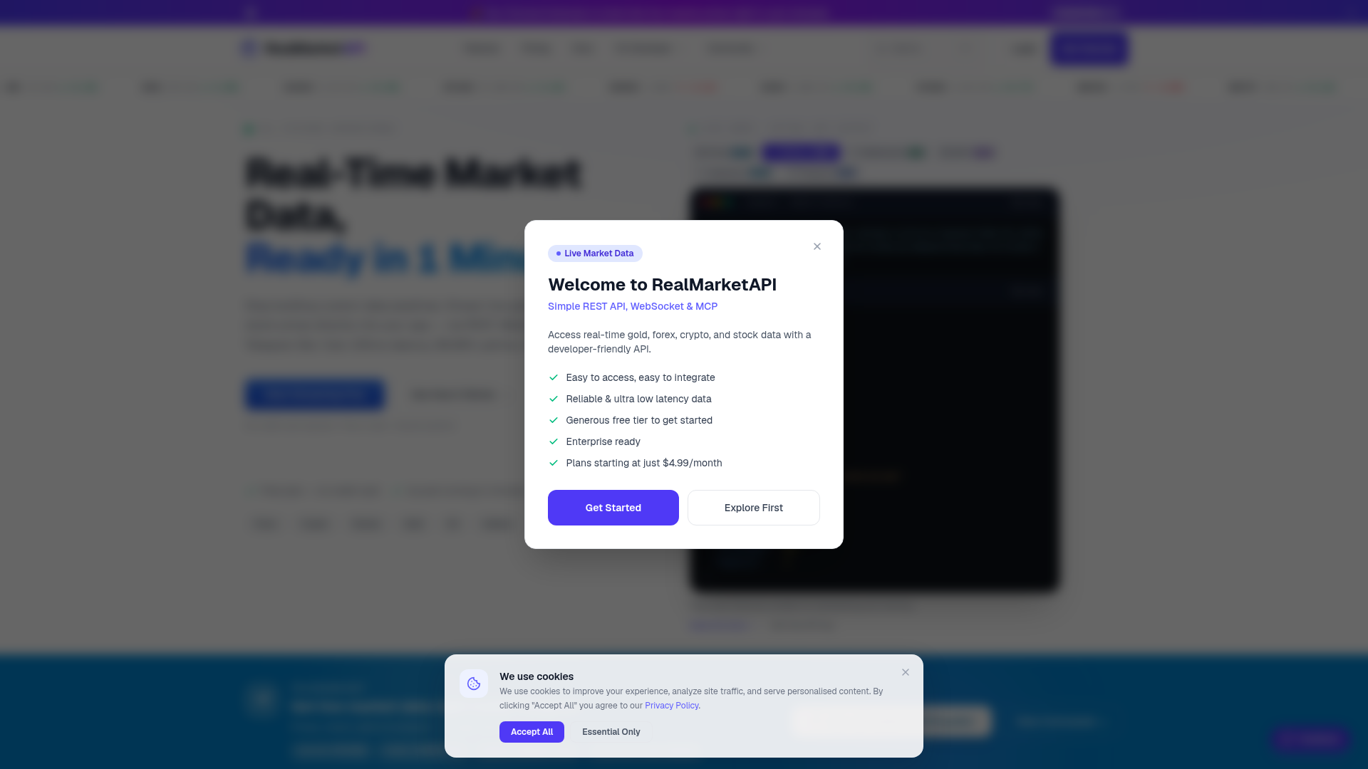 RealMarketAPI website
