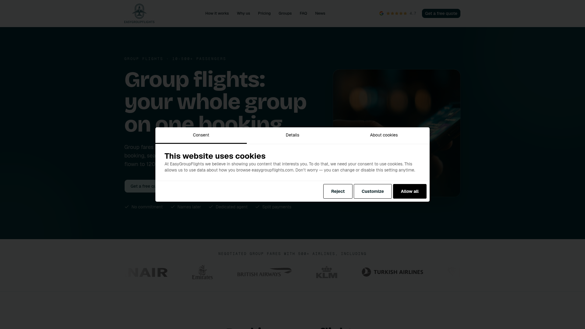 EasyGroupFlights website