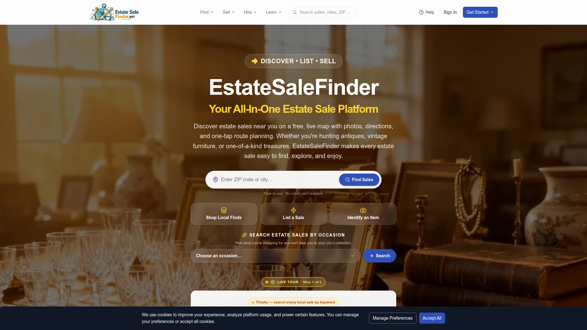 EstateSaleFinder website