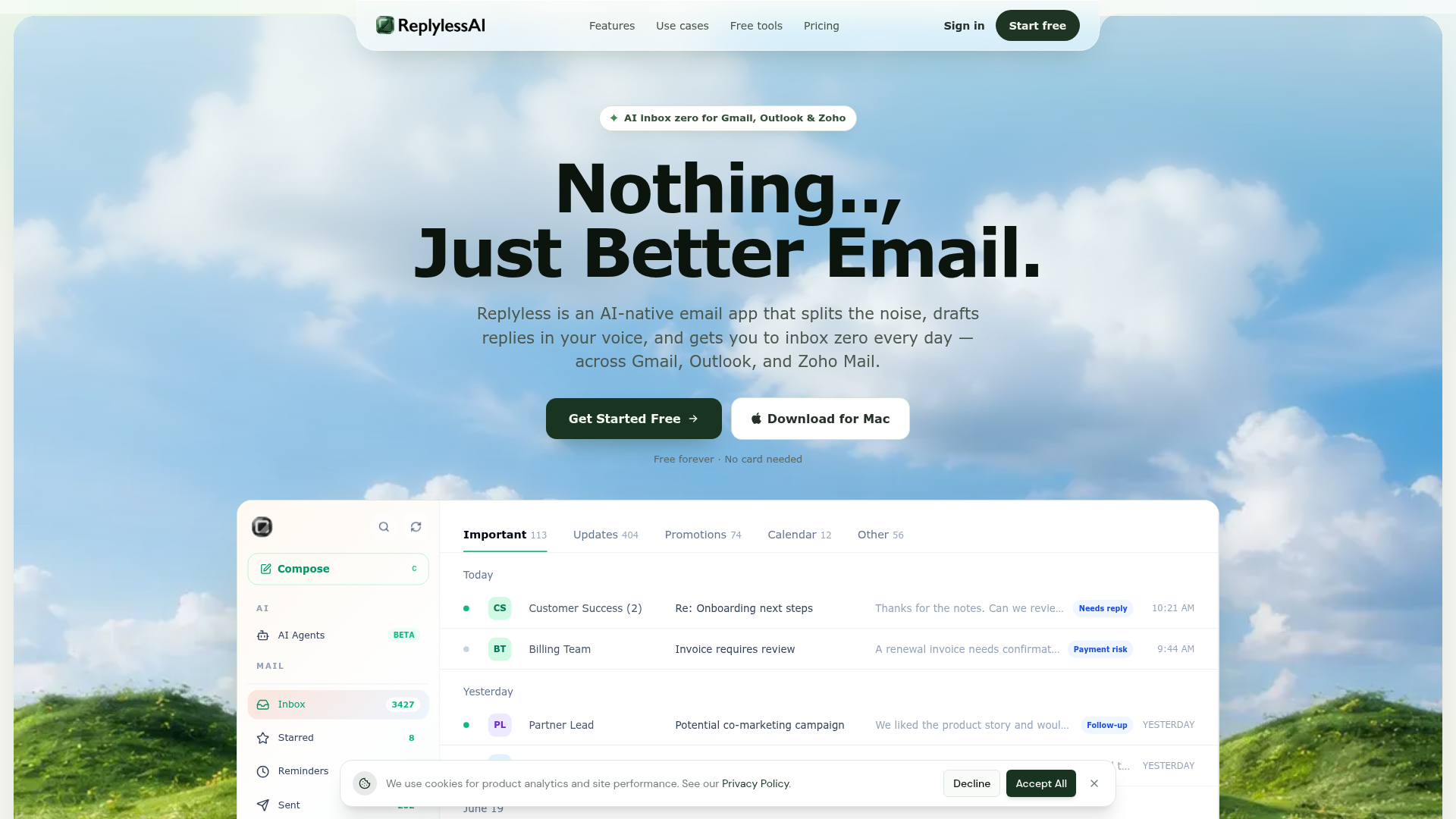 Replyless website