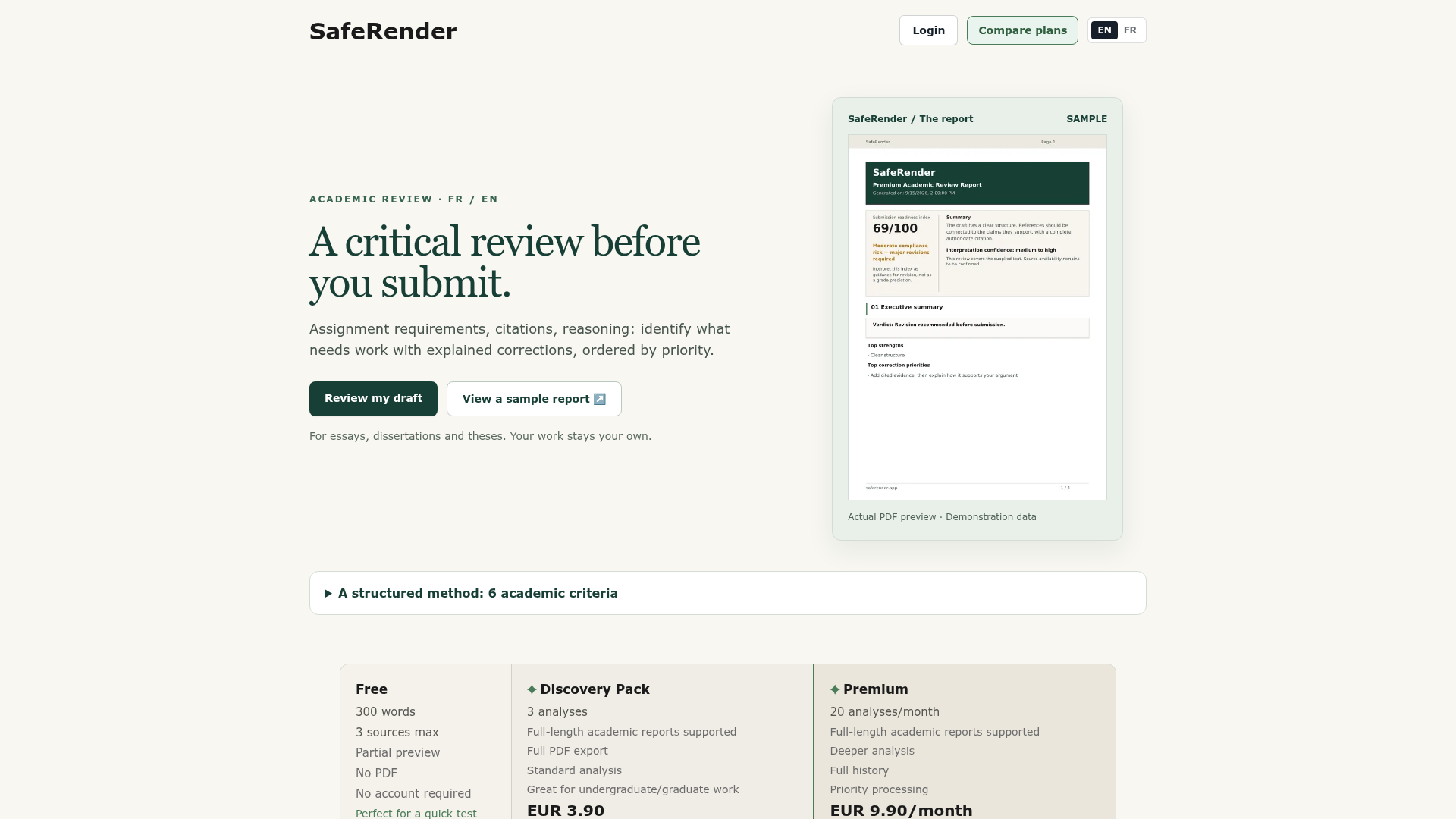 SafeRender website