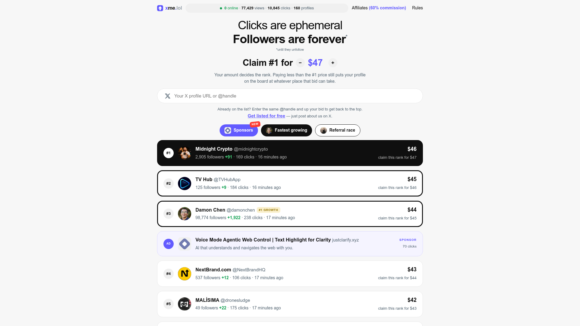 X profile leaderboard website