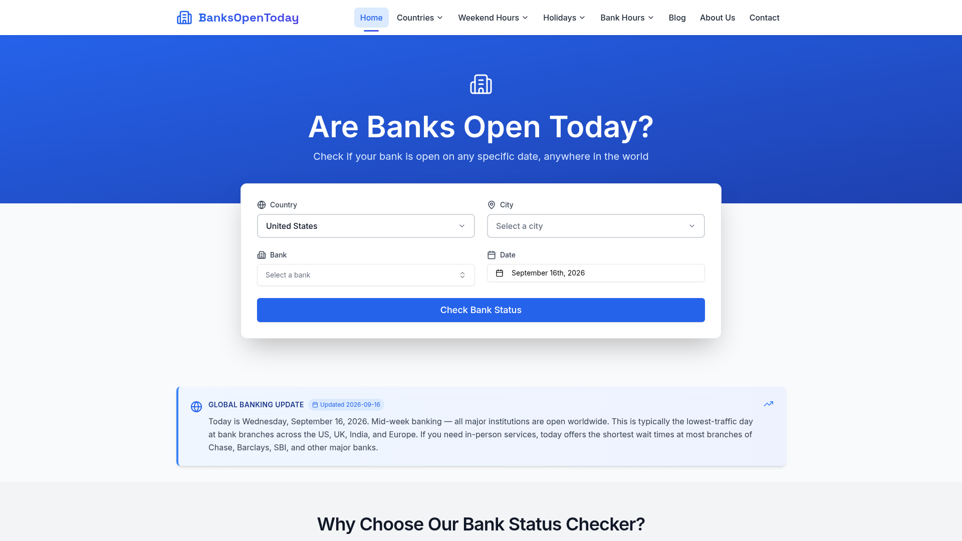 BanksOpenToday website