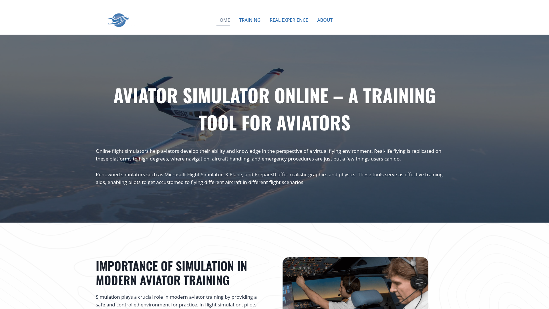 Aviator Simulator Online website
