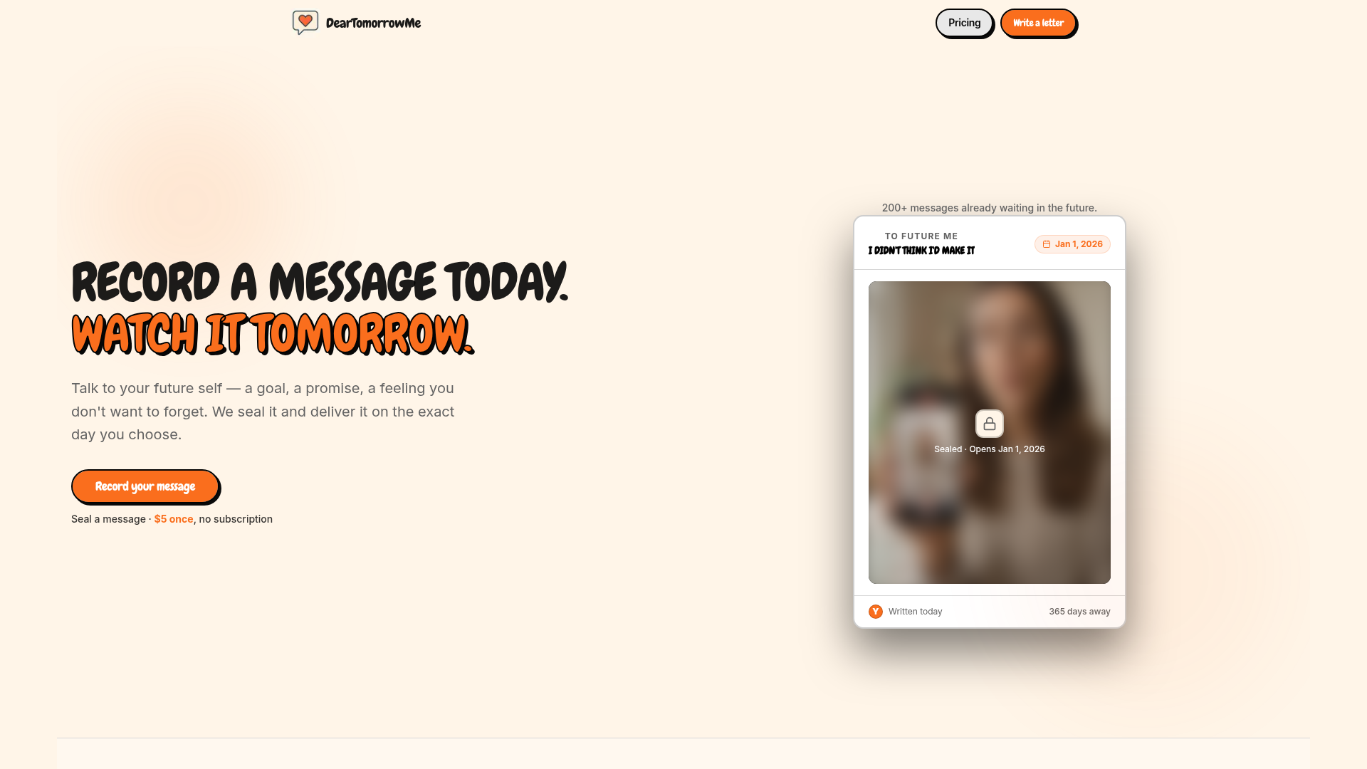 DearTomorrowMe website