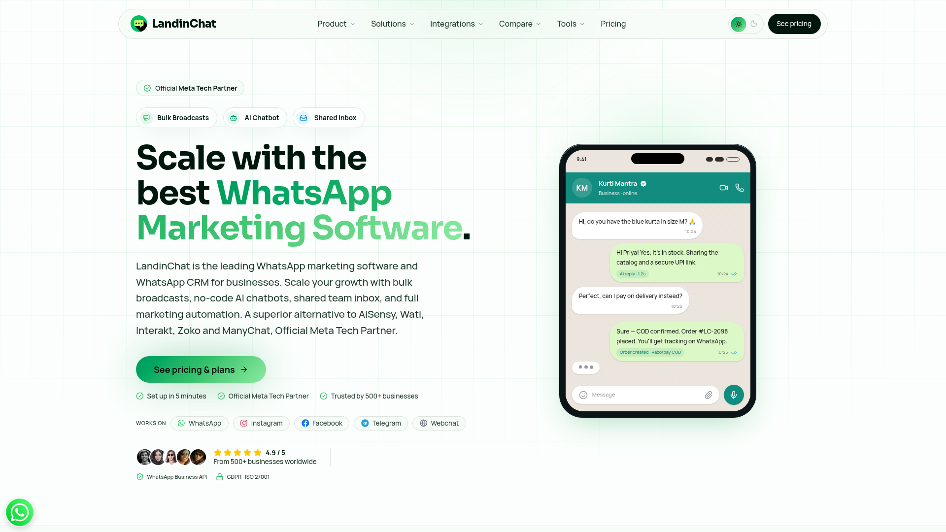 LandinChat website