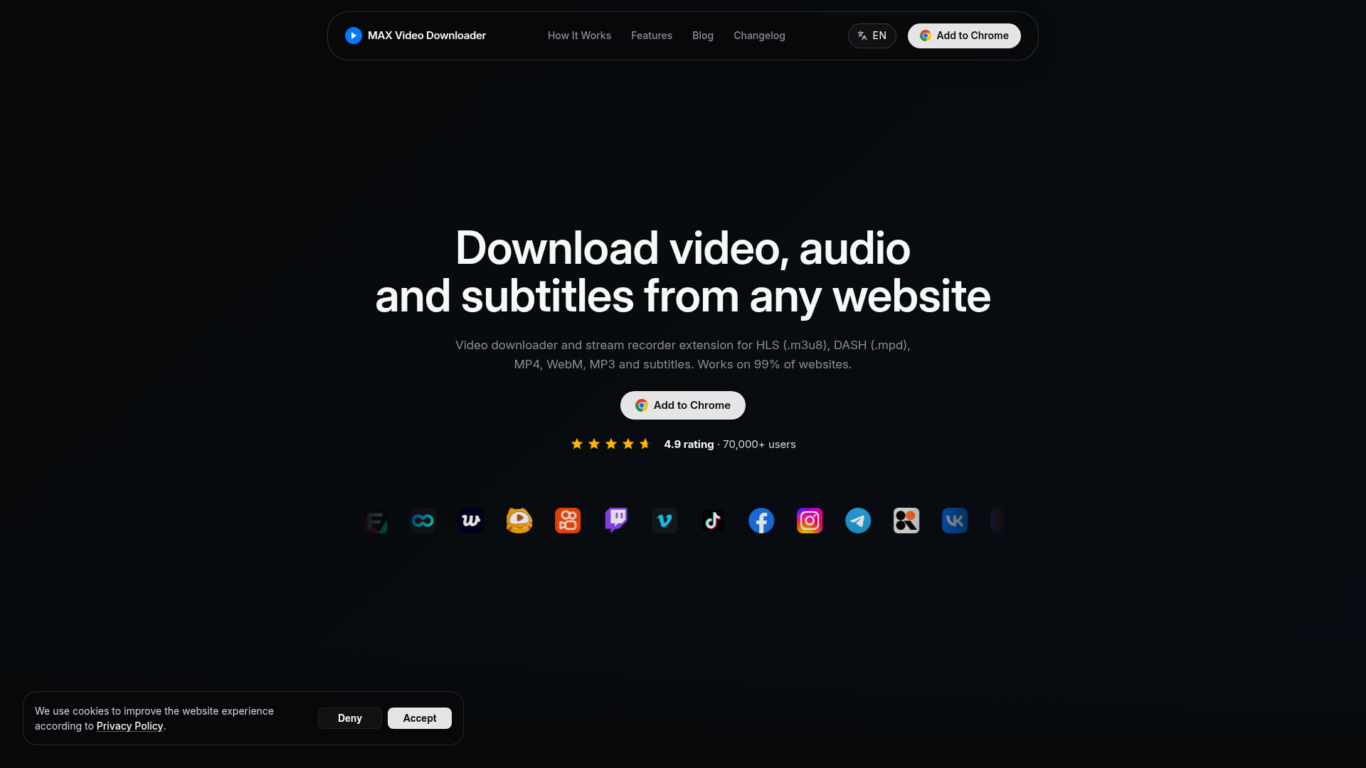 MAX Video Downloader website