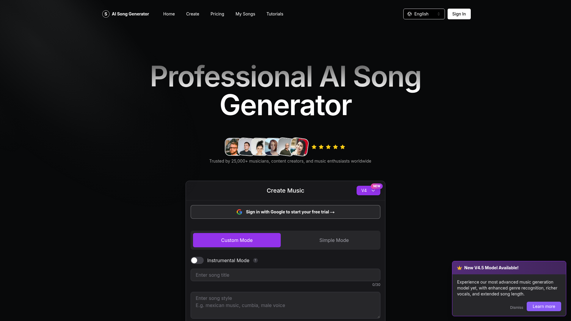AI Song Generator website