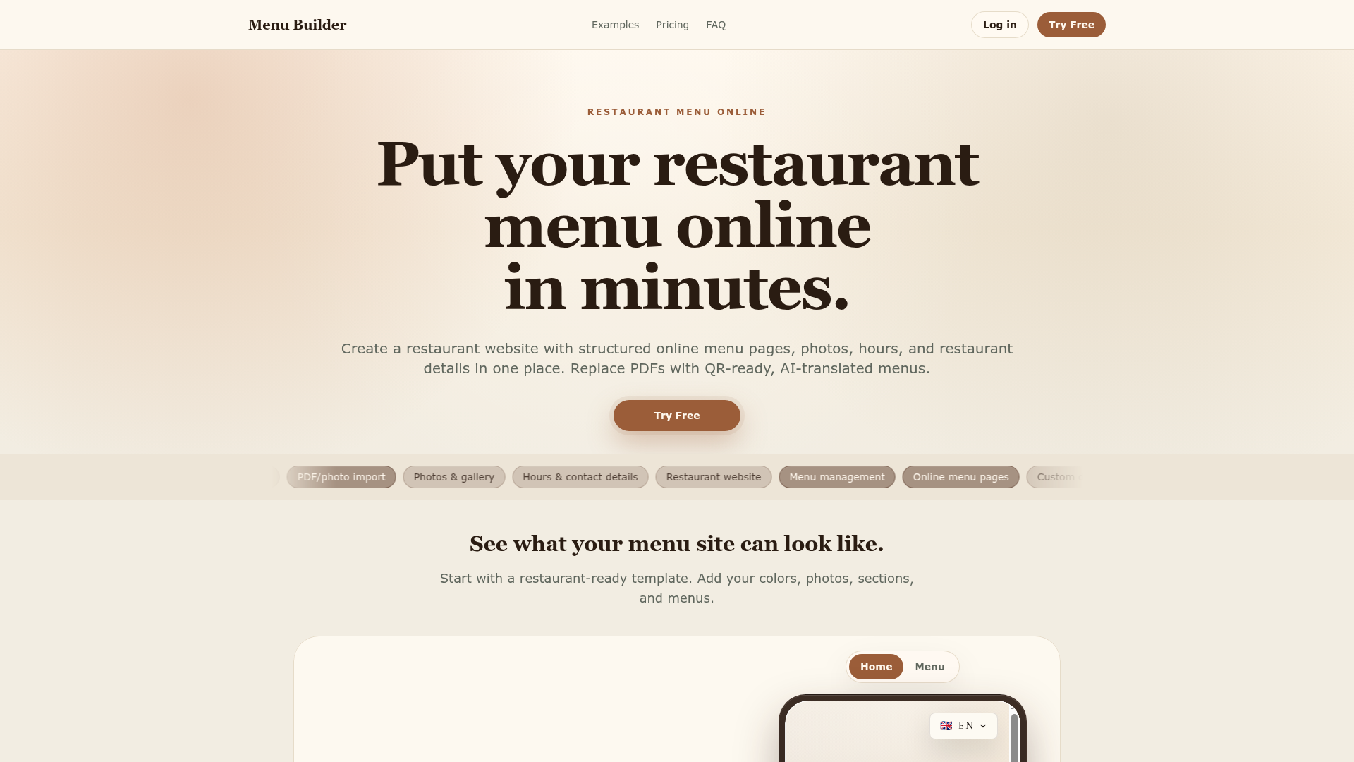 Menu Builder website