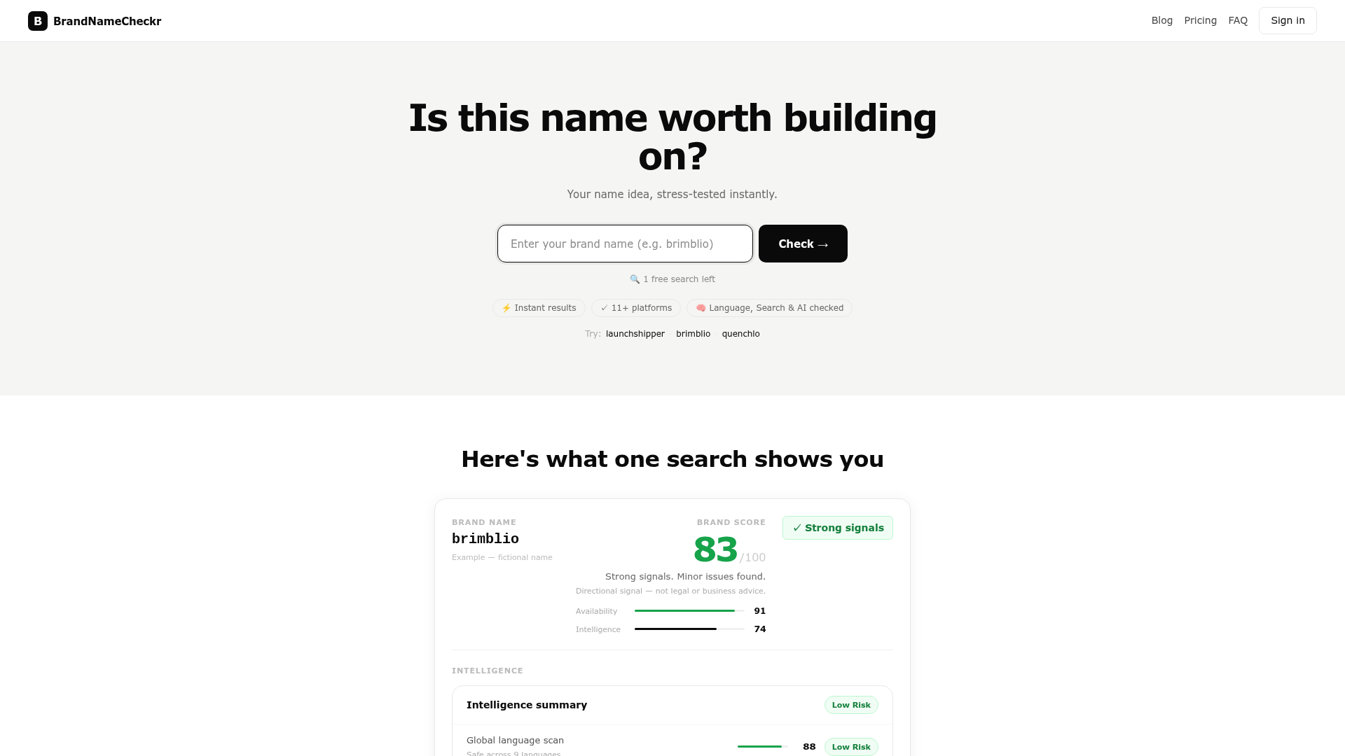 BrandNameCheckr website