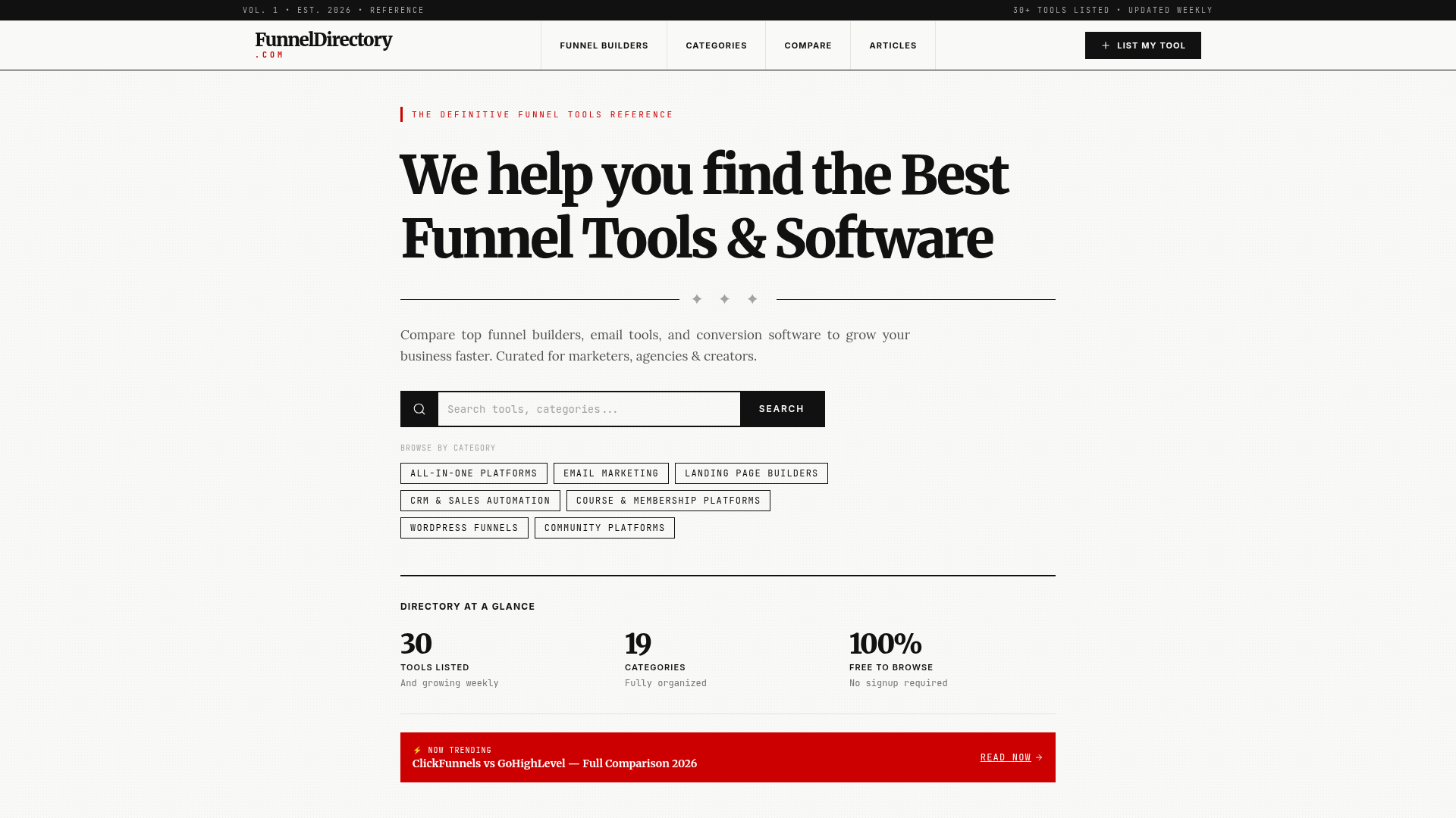 Funnel Directory website
