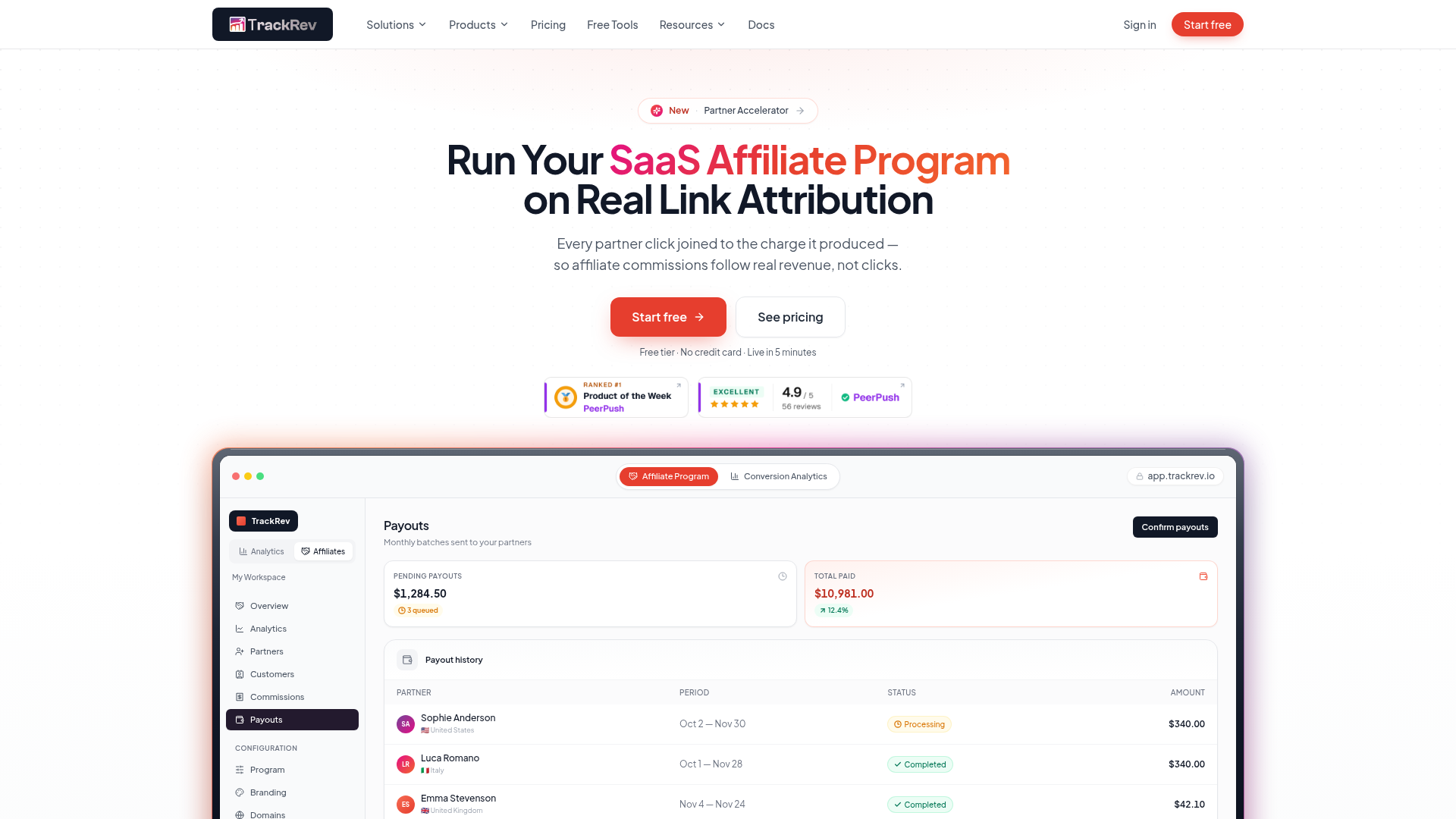 TrackRev website