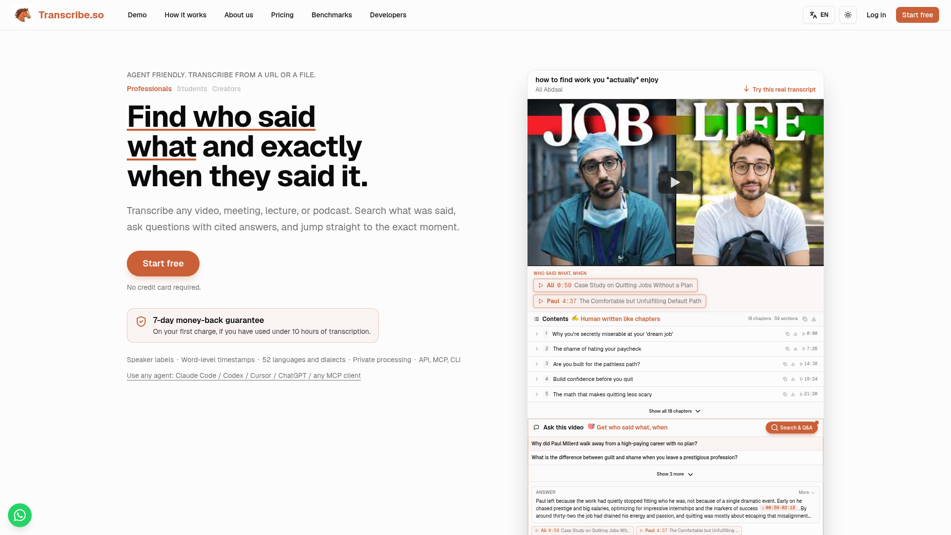 Transcribe.so website